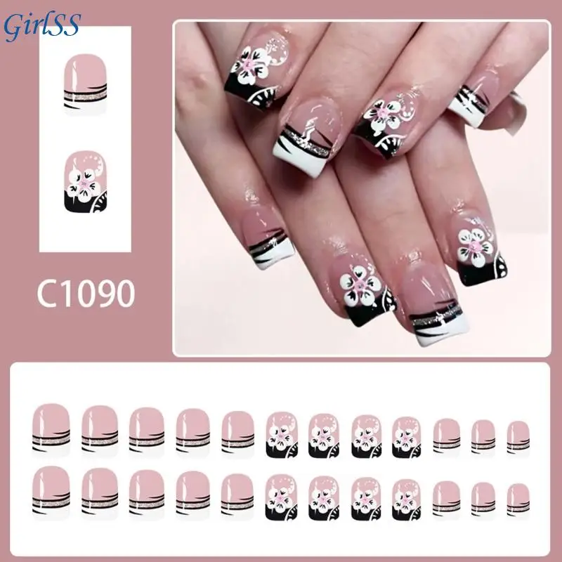 Presse carrée sur ongles fleur faux ongles colles sur ongles paillettes acrylique faux ongles T4MB