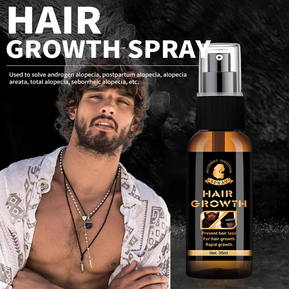 Men's Beard Growth Oil Natural Herbal Rapid Hair Growth Spray Nourishes Thick Repair Damaged Hair Anti-Hair Loss Treatment Spray