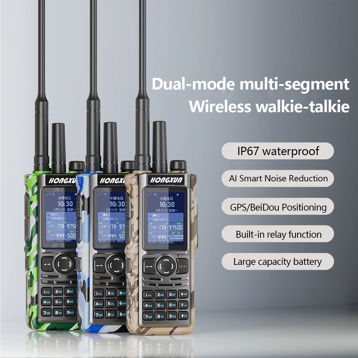 

Dual-Mode Al Smart Walkie-Talkie Multi-Segment Wireless IP67 HX-5800 Waterproof Noise Reduction GPS/BeiDou Positioning Large