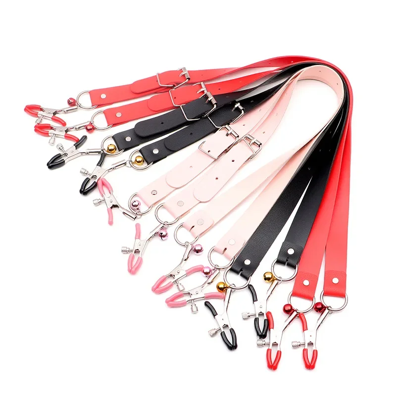 Black Leather Strap Harness Nipple Clamps Bdsm Slave Fetish Bondage Restraints Labia Clips Erotic Accessories Sextoys