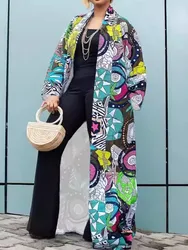 Plus Size XL-5XL Elegant Coat Women's Clothing Printing Ribbed Contrast Long Sleeve Cardigan Outwear Big Size 4XL 3XL Oversized