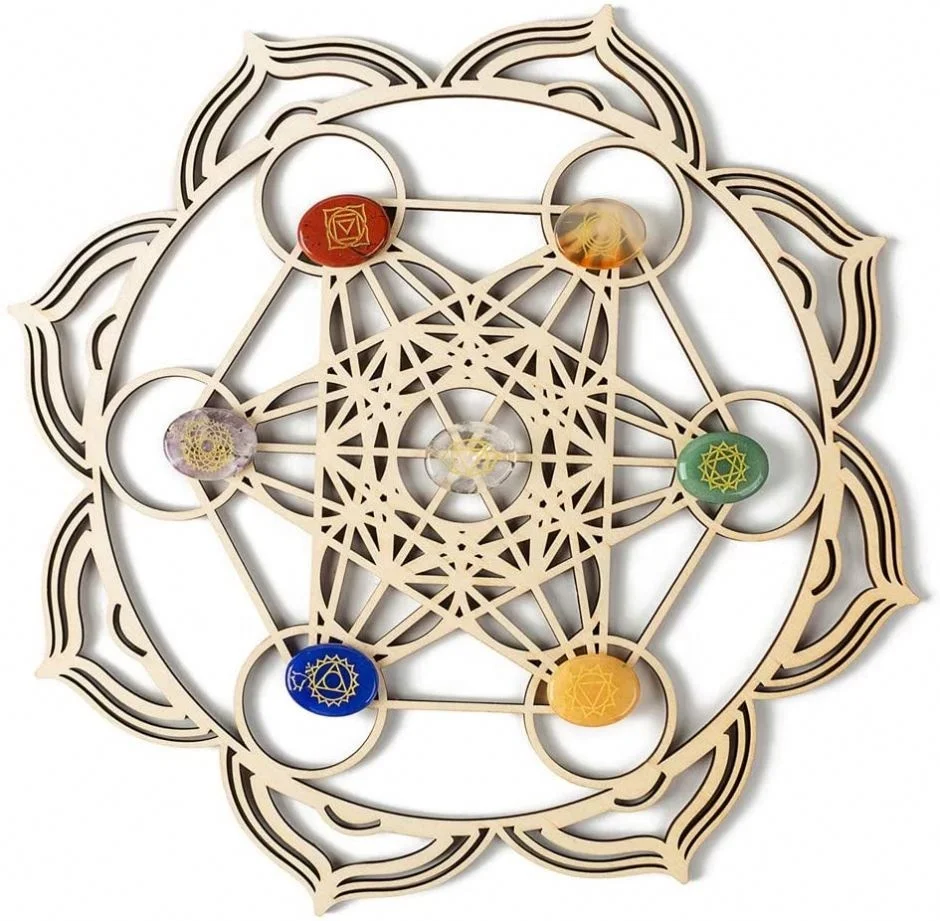 10pcs/lot Crystal Grid Flower of Life Sacred Geometry Wall Art Wooden Crystal Grid Board