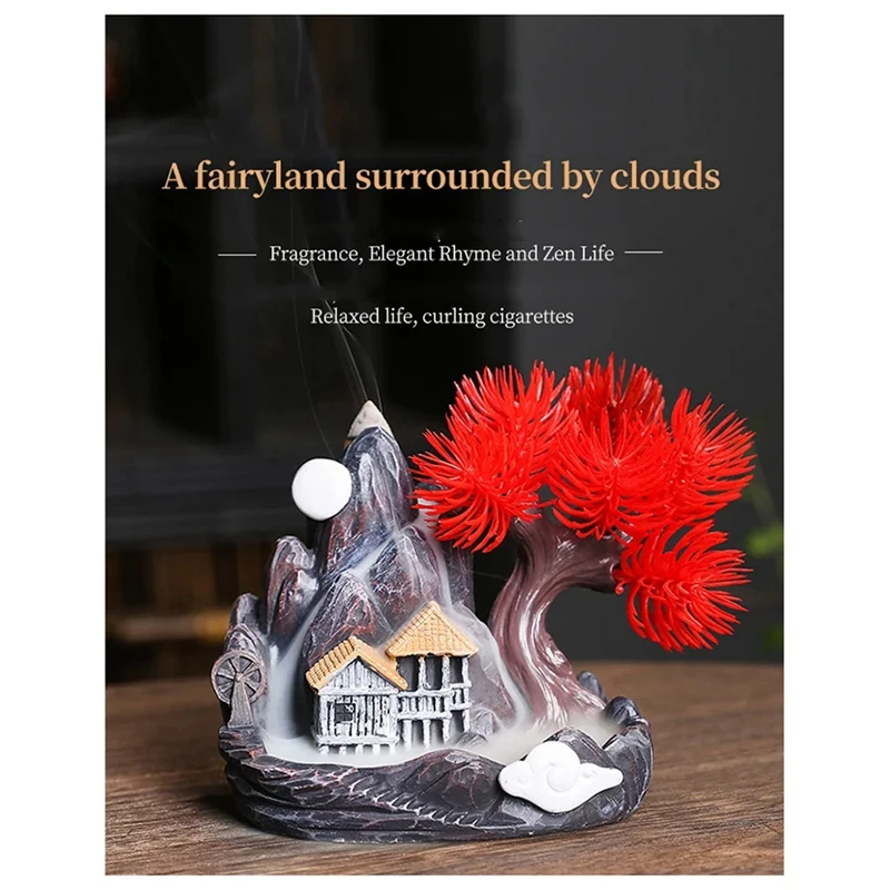 High Mountain Flowing Waterfall Backflow Incense Burner Home Fragrance Diffuser Incense Burner Decoration,E
