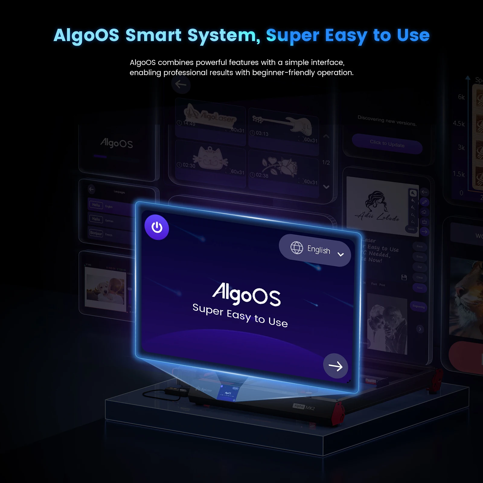 2025 NEW Algolaser Alpha MK2 40W Laser Engraving Cutting Machine With Screen Table Woodworking Tool Powerful Cutter For Business