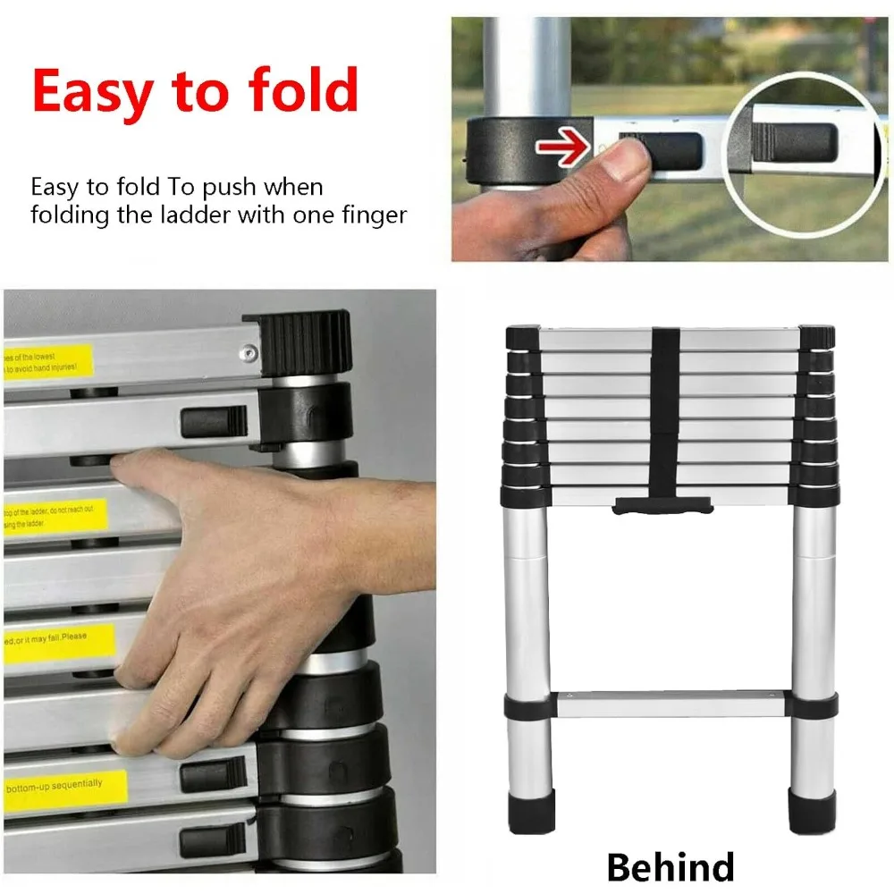 Aluminum Telescoping Ladder - 16FT Extension Ladder with Locking Mechanism, 330 Pound Capacity