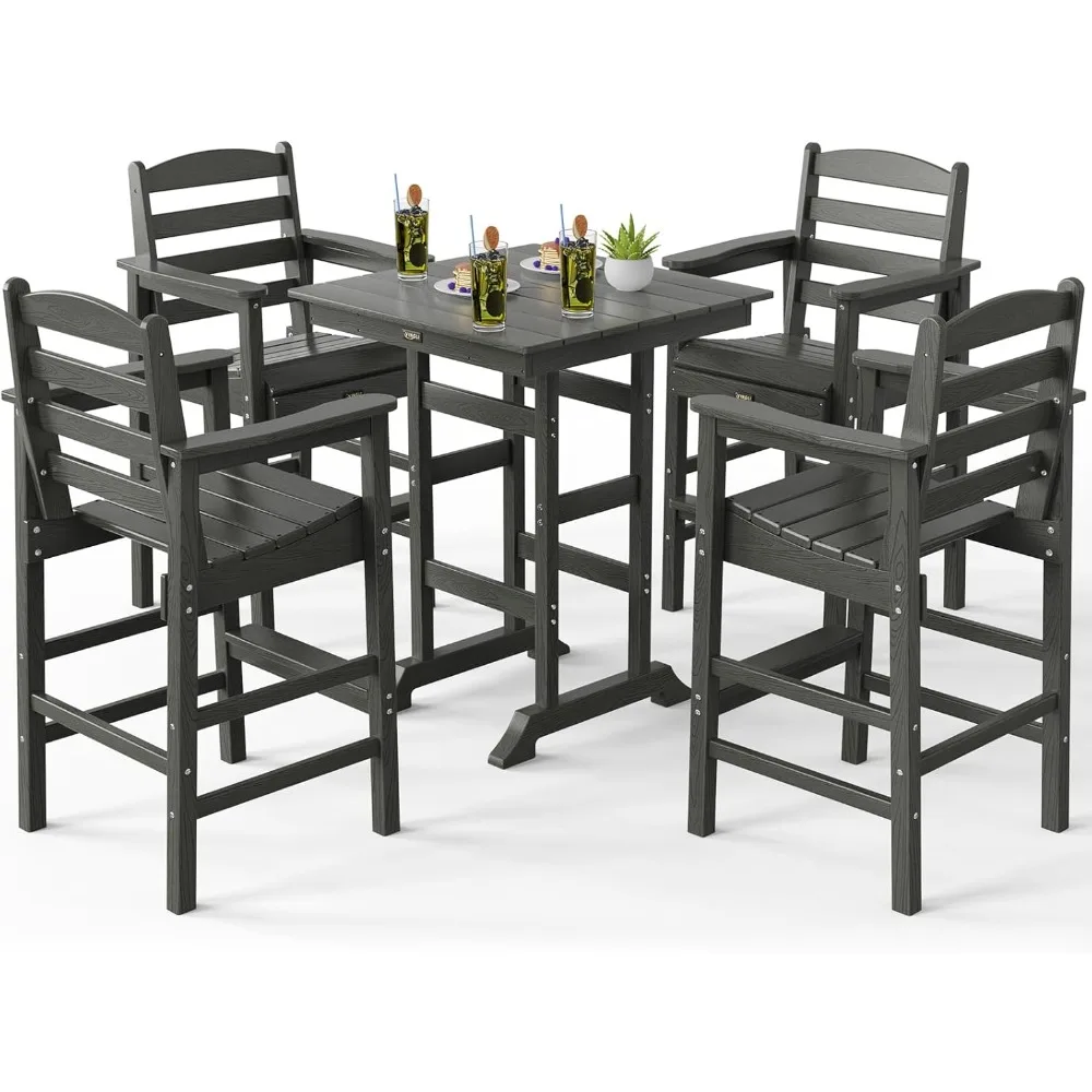 

5-Piece Adirondack Outdoor Patio Bar Table and Chairs Set, HDPE Bar Set All Weather Bar Height Table and Chairs for Balcony, Ga