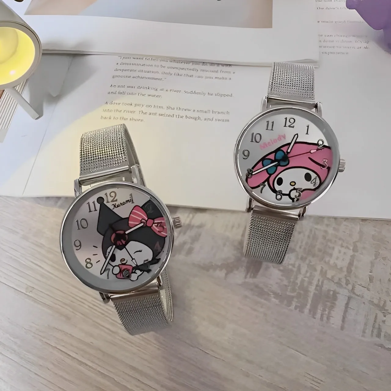 Miniso аниме мультфильм Sanrio Hello Kitty Kuromi Melody Cinnamoroll часы для девочек и студентов детские часы с ремнем из нержавеющей стали подарки