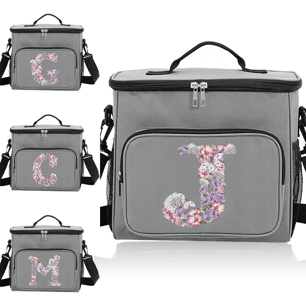 

Thermal Lunch Bag Men Grey Color Dinner Box Rose Flower Series Printing Professionals Waterproof Food Storage with Zip Closure