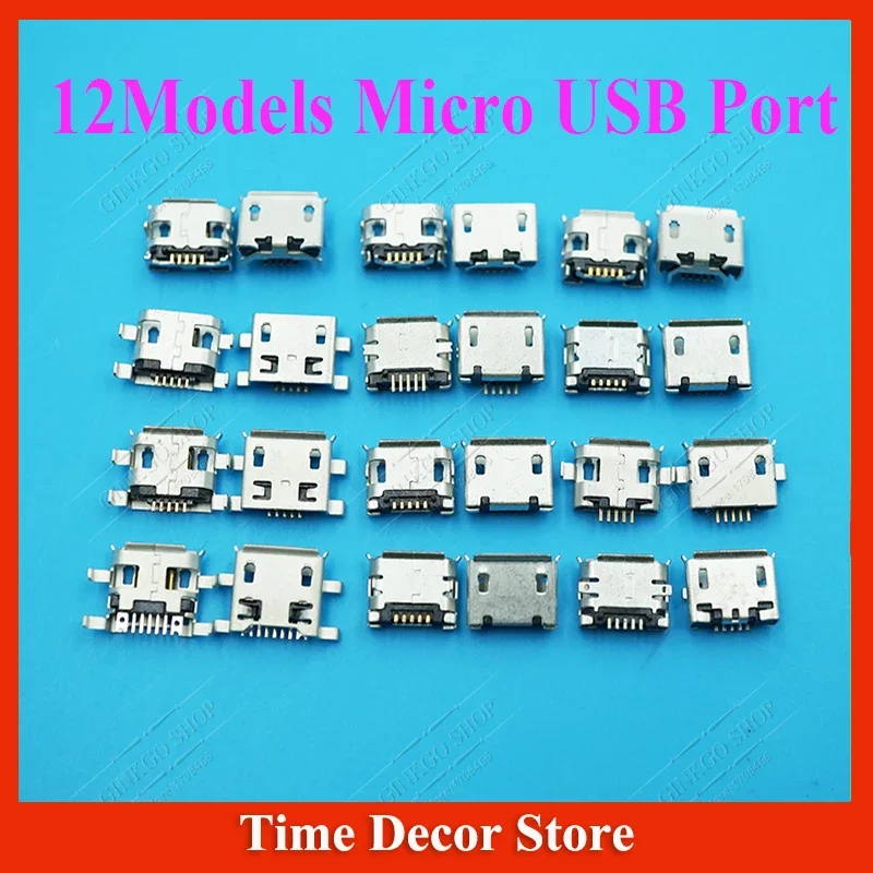 12Models, 360pcs Micro USB Jack Tablet MID Smartphone Mobile Phone Charging Socket tail plug Mix Pins 5p V8 Port