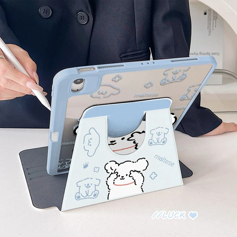 For iPad Case Rotating Clear Back, Tri-Fold Stand & Pencil Holder for iPad Pro 11/Air 6-5/Mini 7-6/10.9/10.2