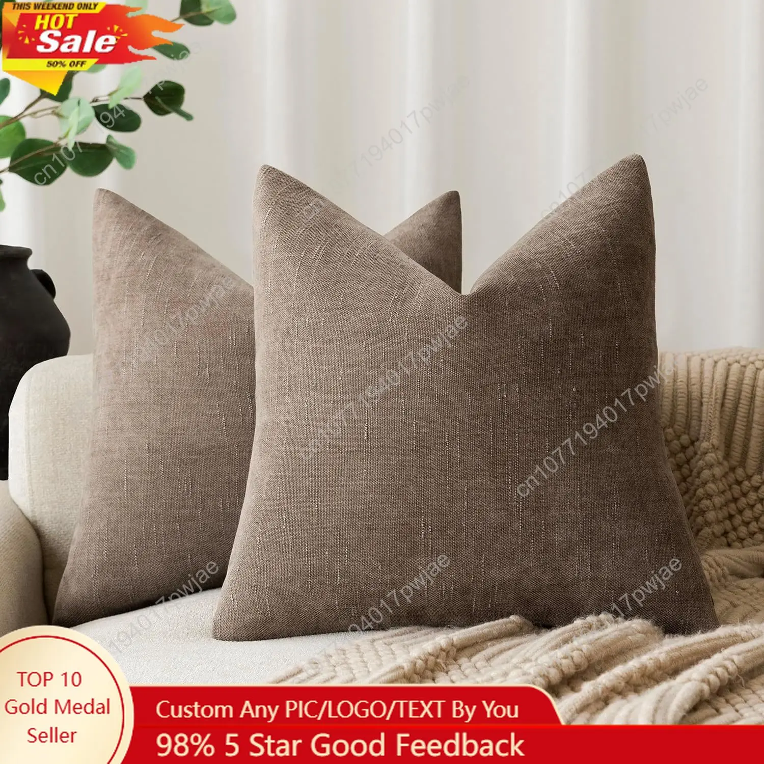 

Foindtower Pack of 2 Soft Textured Throw Decorative Pillow Covers Square Accent Solid Cushion Cover Cozy Farmhouse Pillow Case w