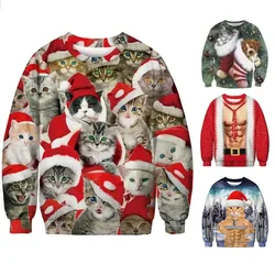 Suéter de gato estampado em 3D para homens e mulheres, suéteres feios de Natal, tops, pulôver de festa, moletom com capuz, 3XL, 2023