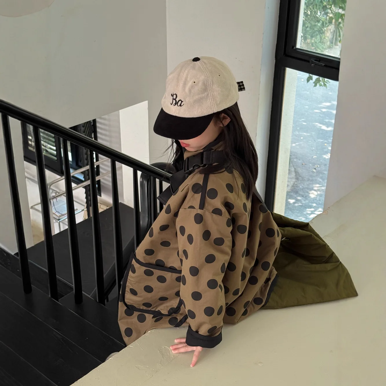 Kids Cotton Clothes 2025 Winter Korean Style Girls Japanese Retro Literary Polka Dot Padded Top Stand Collar Single Jacket 4