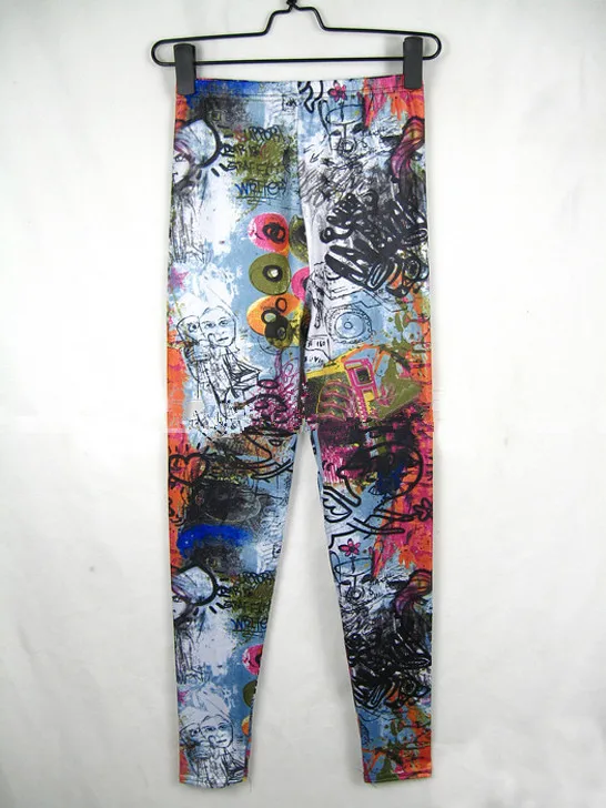 Leggings de mujer ajustados con cintura elástica y grafiti con estampado floral y calavera, trajes de uso diario