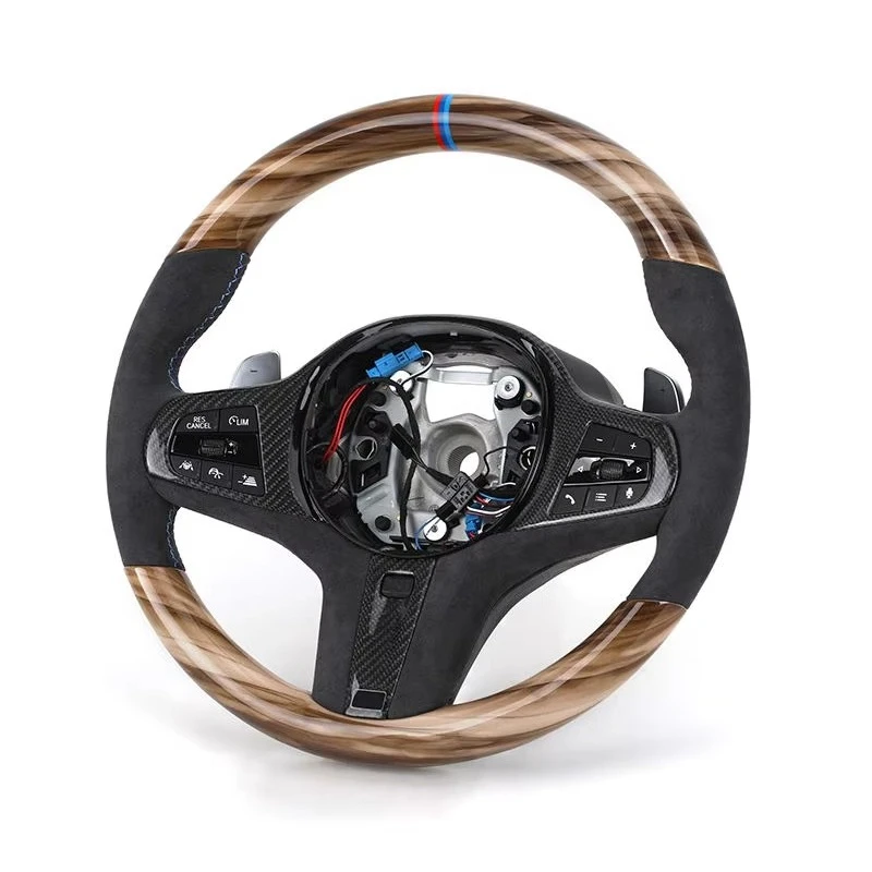 Carbon Trim Half-Wooden 4-Spoke Suede Leather Custom Stitch Color Car Steering Wheel for G01/G05/G07/G11/G12/G20/G22/G30