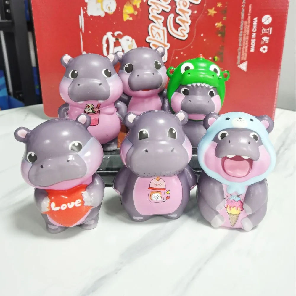 Cute Cartoon PU Hippo Squeeze Toys Ornaments Hippopotamus Decompression Toys Stress Relief Rebund Christmas Gifts Kids Adults