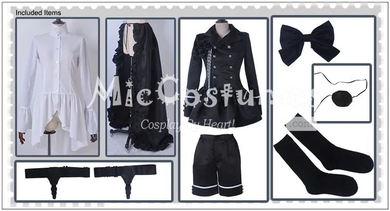 Miccostumes unisex klasyczny czarny garnitur sukienka Curvy Ciel przebranie na karnawał z broszką i płaszczem