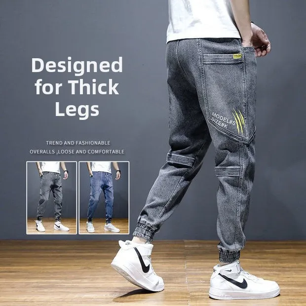 

Harajuku Sle Men's Loose Fit Nine-Tenths Jeans Color Blo Hip Hop Trendy High Waist Youthful Autumn Long Pants