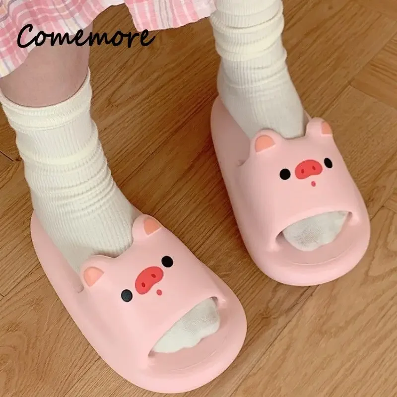 Comemore Ladies Home Women\'s Sandals Summer Cute Slippers Bear Cartoon Pig Shoes Indoor Bathroom Flip Flop Size 33 Casual 2022