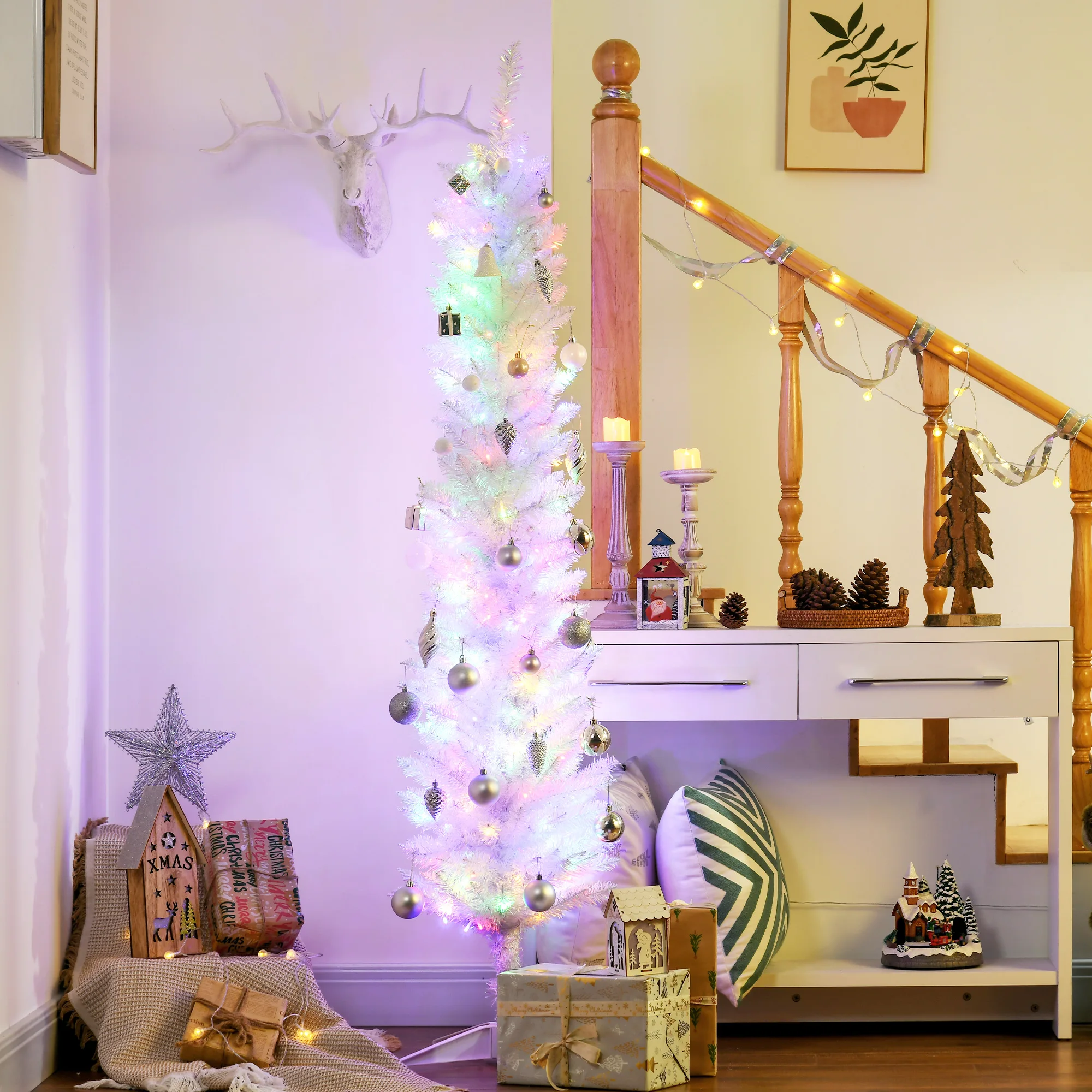 

5ft Pencil Prelit Artificial Christmas Tree with 250 Colorful Surface Branches