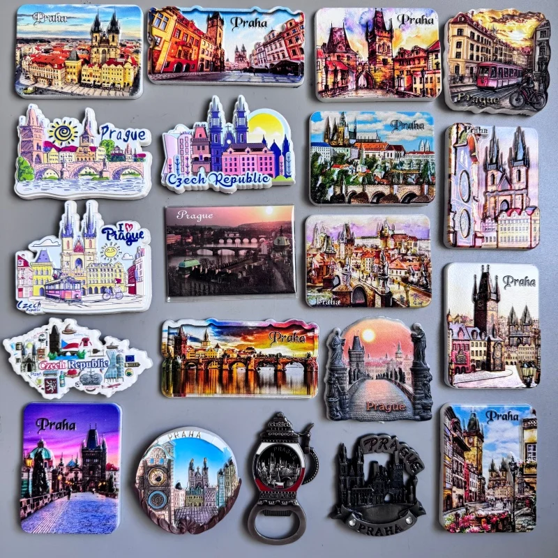 Czech Republic Fridge Magnet Charles Bridge Prague Square Vltava River ClockTower Astronomical Clock Praha Magnetic Sticker.