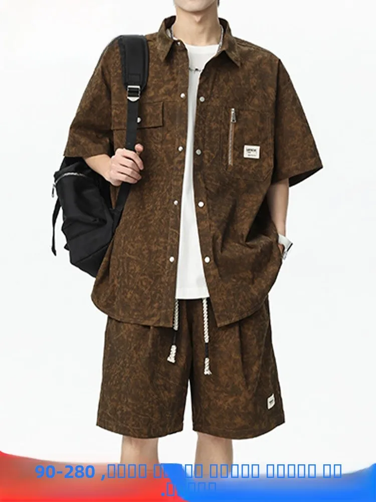 

Мужской летний спортивный костюм MoChao большого размера: новая свободная универсальная модная брендовая футболка и шорты, комплект из двух предметов