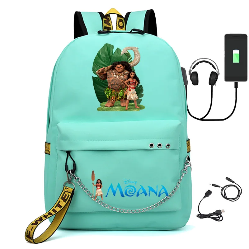 Princess Moana new boys and girls starry sky solid color backpack USB Laptop Teens School Bags
