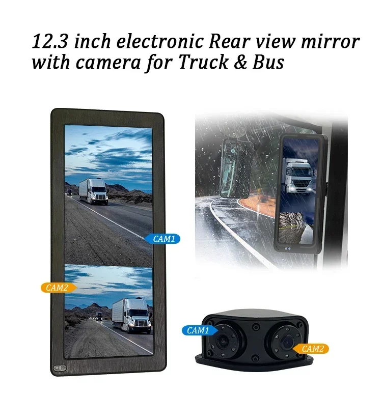 Bus Side View Mirror Electric 12.3 Inch Side View Mirror HD IPS Screen Electronic Bus Rearview Mirror for Truck