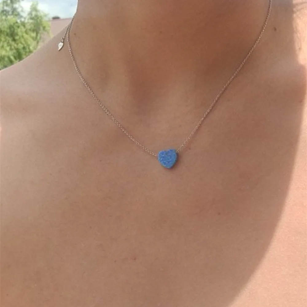 Pink Heart Shape Opal Stone Pendant Necklace Stainless Steel Gold Silver Color Chain Collar Jewelry Girlfriend Gifts