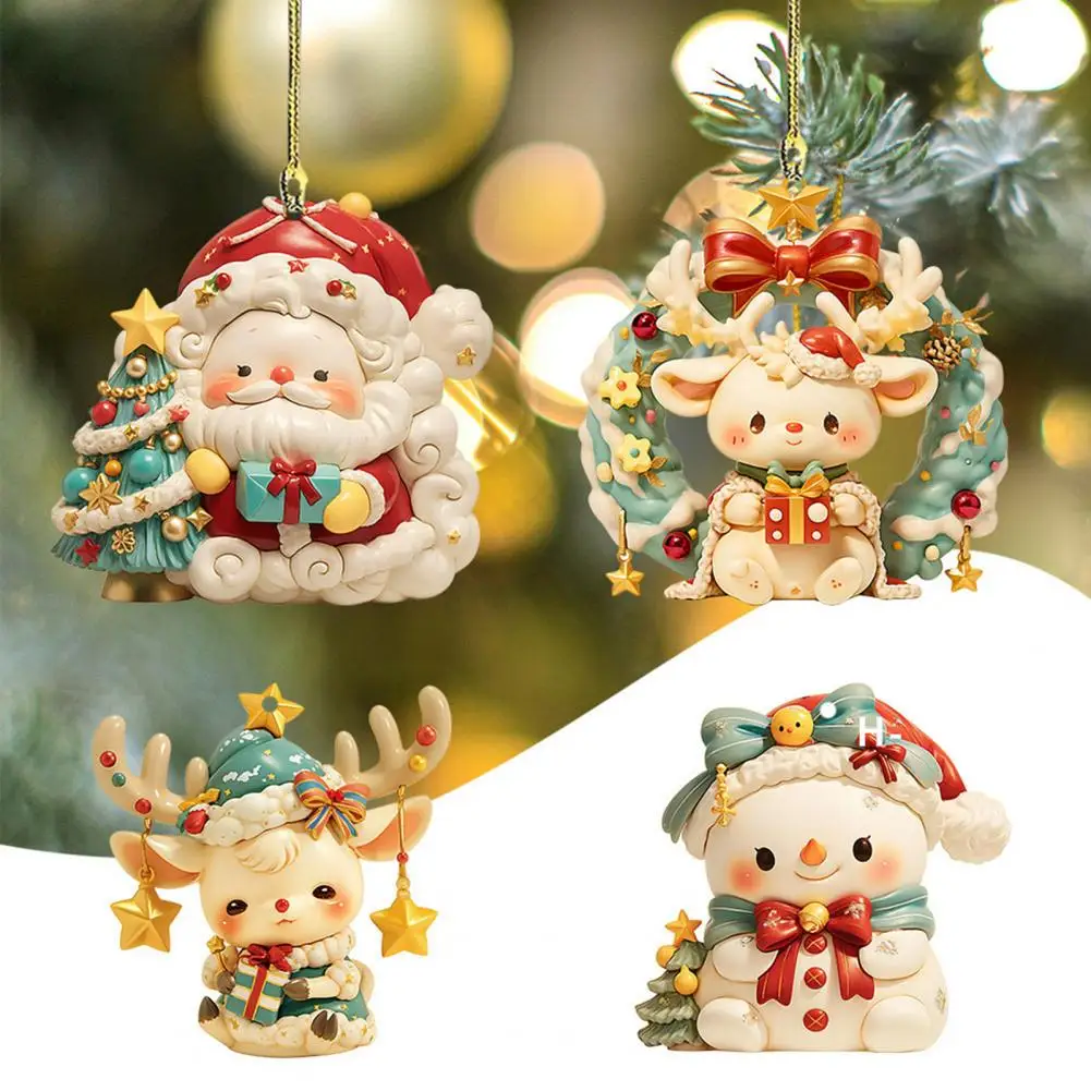 Santa Claus Car Accessory Christmas Car Hanger Festive Christmas Car Mirror Hanging Ornaments Santa Reindeer Keychain for Home