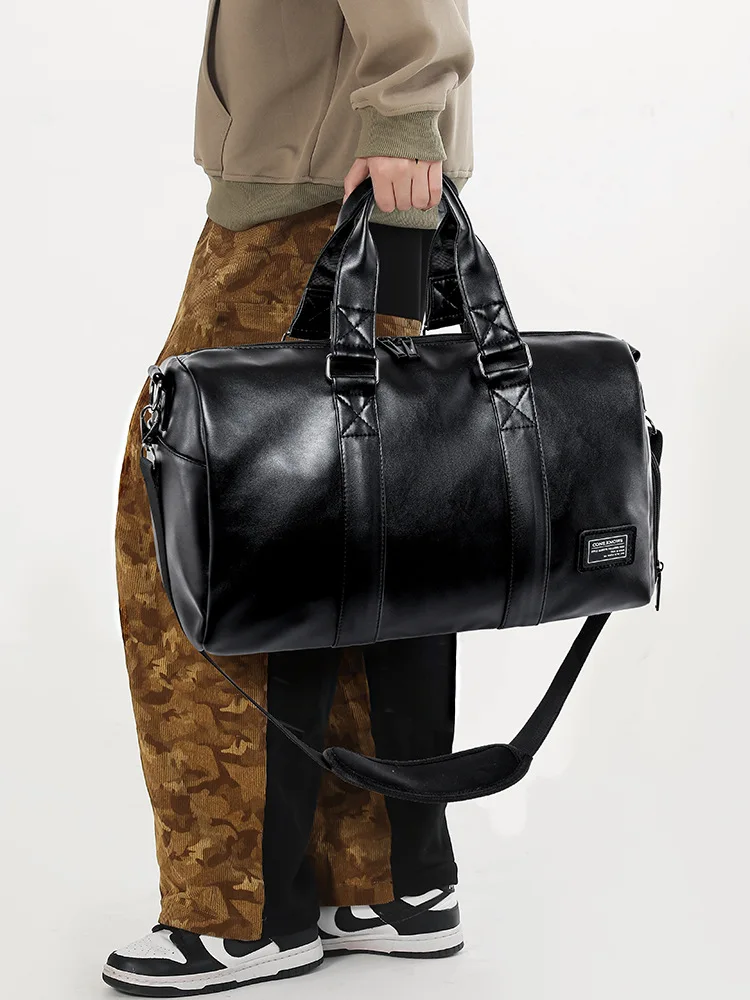 Large Capacity Travel Bag PU Travel Handbags Men Carry On Luggage Duffle Bags Soft Casual Black Big Weekend bags Travelling Tote