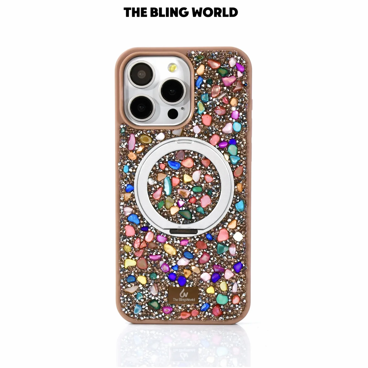 Creative Stone Pivot Folding Stand Phone Case For Apple 16 15pro 14 13 12 11 Premium Sense Full Cover Rhinestone Slamproof Case