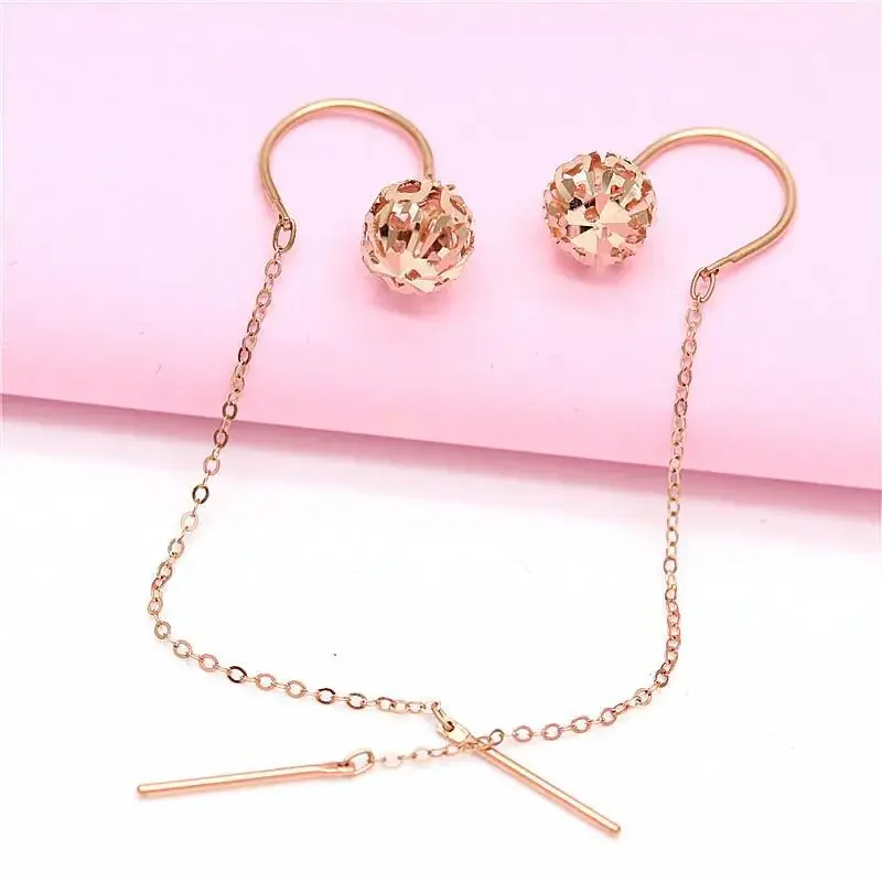 585 purple gold plated 14K rose gold hollow round bead U-shaped Ear line new classic product earrings for women high jewelry 3