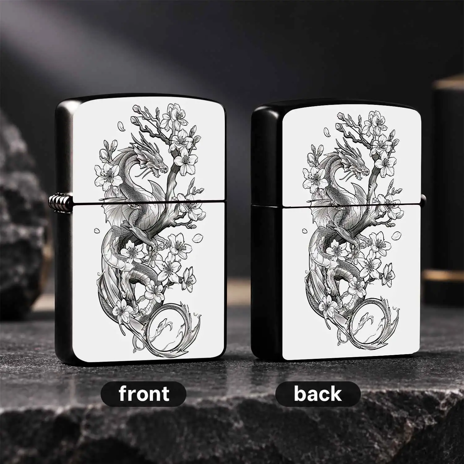 Artistic Linework Dragon Cherry Blossom Lighter, Elegant Oriental Aesthetic Portable Igniter, Delicate Sakura Coiled Dragon Pattern Design, Ideal For Daily Use Travel Outdoor Activities, Unique Thoughtful Gift For Frien A Humorous And Inter
