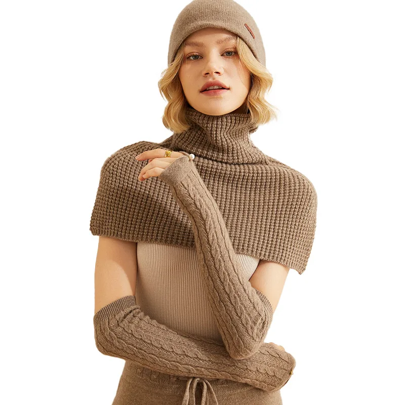 

100% pure cashmere women's gloves twist autumn and winter new knitted long half-finger gloves long-sleeved arm guard hand