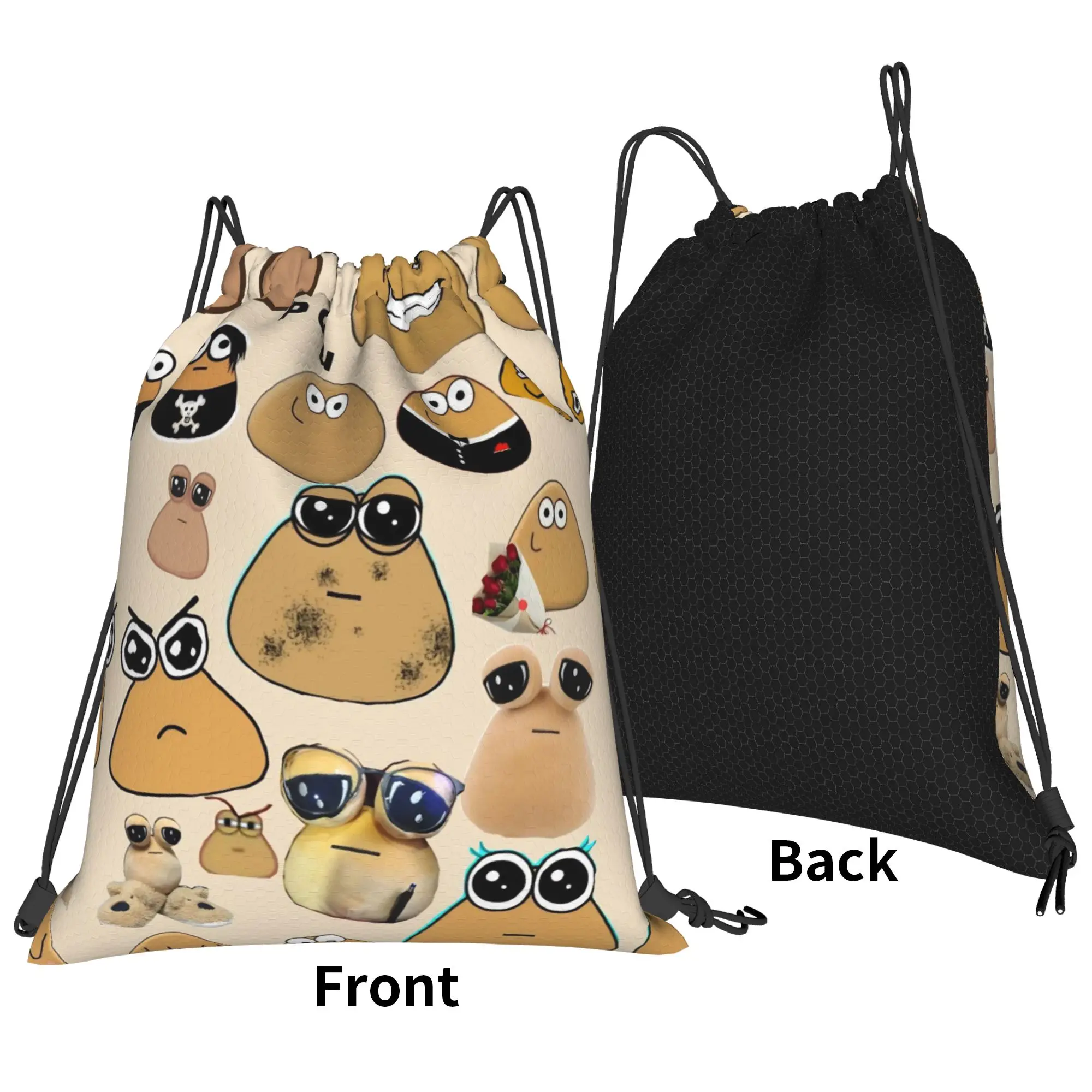 My Pet Alien Pou Drawstring Backpack Gym Sports Sackpack Water Resistant Virtual Pet String Bag for Cycling 36cm (W) x 43cm (H)