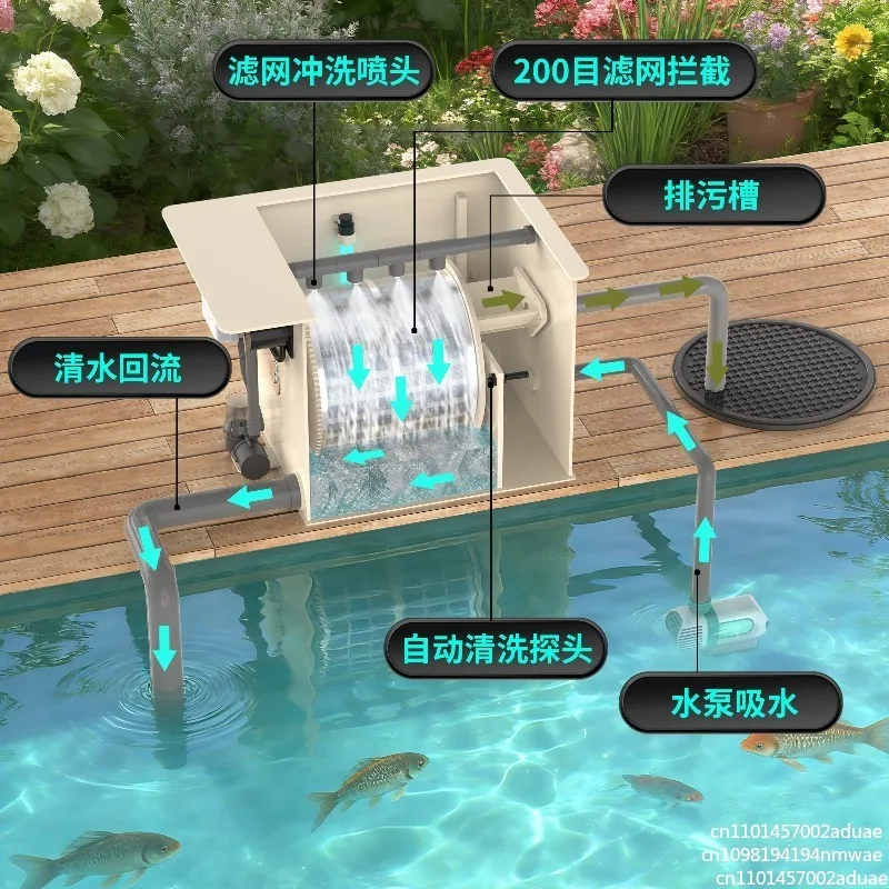 Drum Microfilter Fish Pond Filter Aquaculture Water Circulation Purification System With Automatic Backwash Function