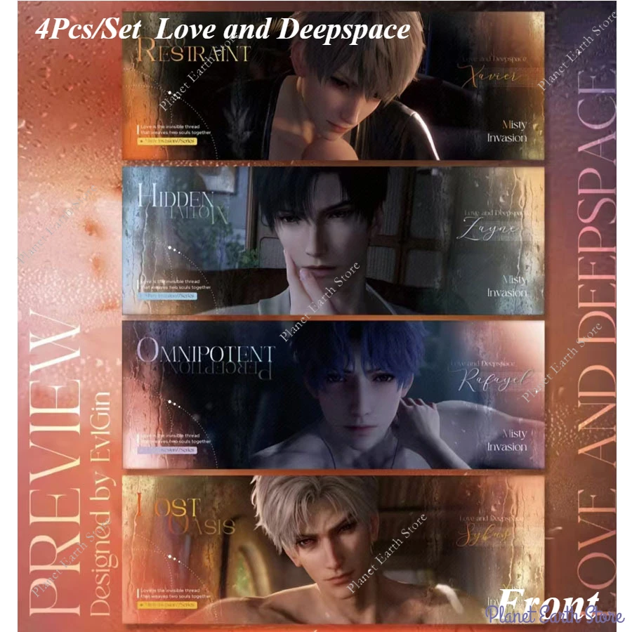 

4Pcs/Set Anime Love and Deepspace Sylus Xavier Rafayel Zayne Laser Tickets Coloured Paper Cartoon Color Sheet Decoration Gift