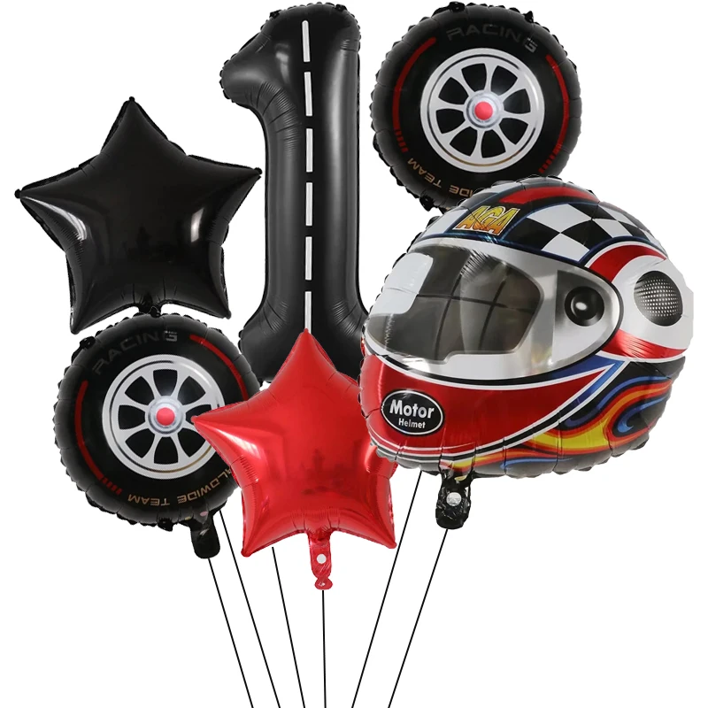 6PCS Motor Helmet Balloon Wheel Tire Racing Balloons Birthday Decor Boys Race car Dirt Bike Motorcross Hot Wheel Party Supplies