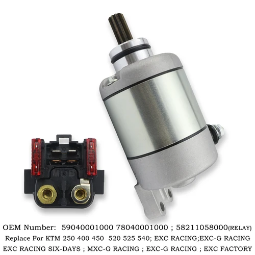Imagen 2 del producto Motor de arranque eléctrico y relé para KTM 400, 450, 525, 530, EXC, EXC-G, XC, XC-W, SX, SXS Racing, OEM:59040001000, 78040001000, pieza del Motor