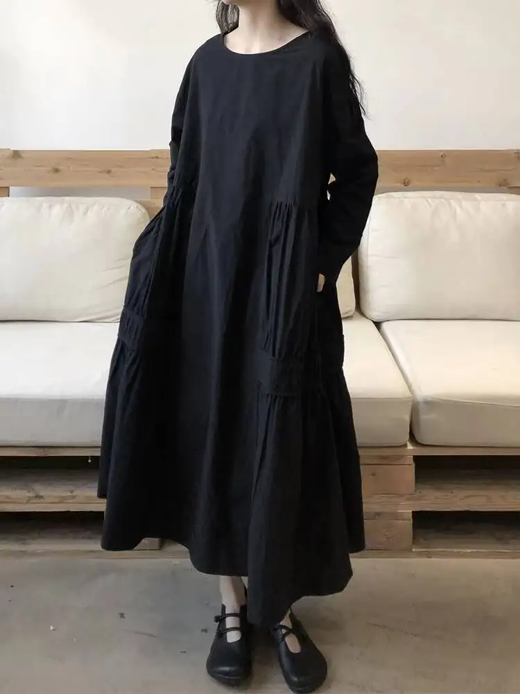 

Ladies Long Sleeve Dress Spring And Summer New Pleated Fashion Trend Casual Easy To Match Large Dress Dress