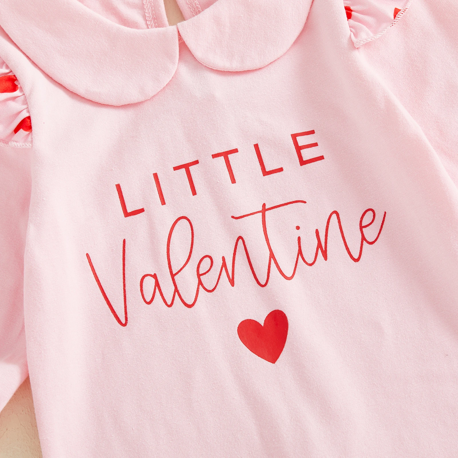 Newborn Baby Girl Valentines Day Outfit Heart Letter Ruffle Long Sleeve Romper and Headband 2 Piece Set