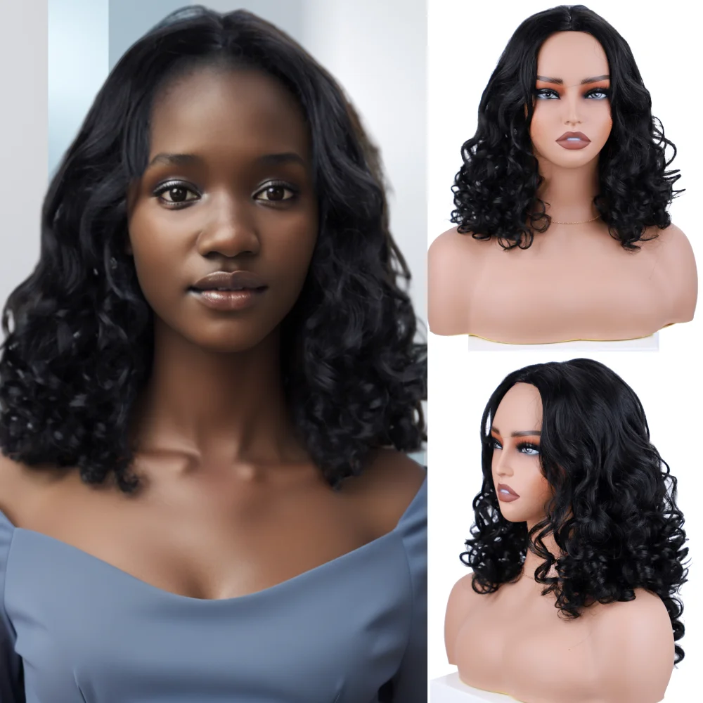 Bouncy Curly Synthetic Wigs for Black Women Long Curly Synthetic Hair Middle Part Wigs Synthetic Curly Wigs Rubber Scalp Wigs