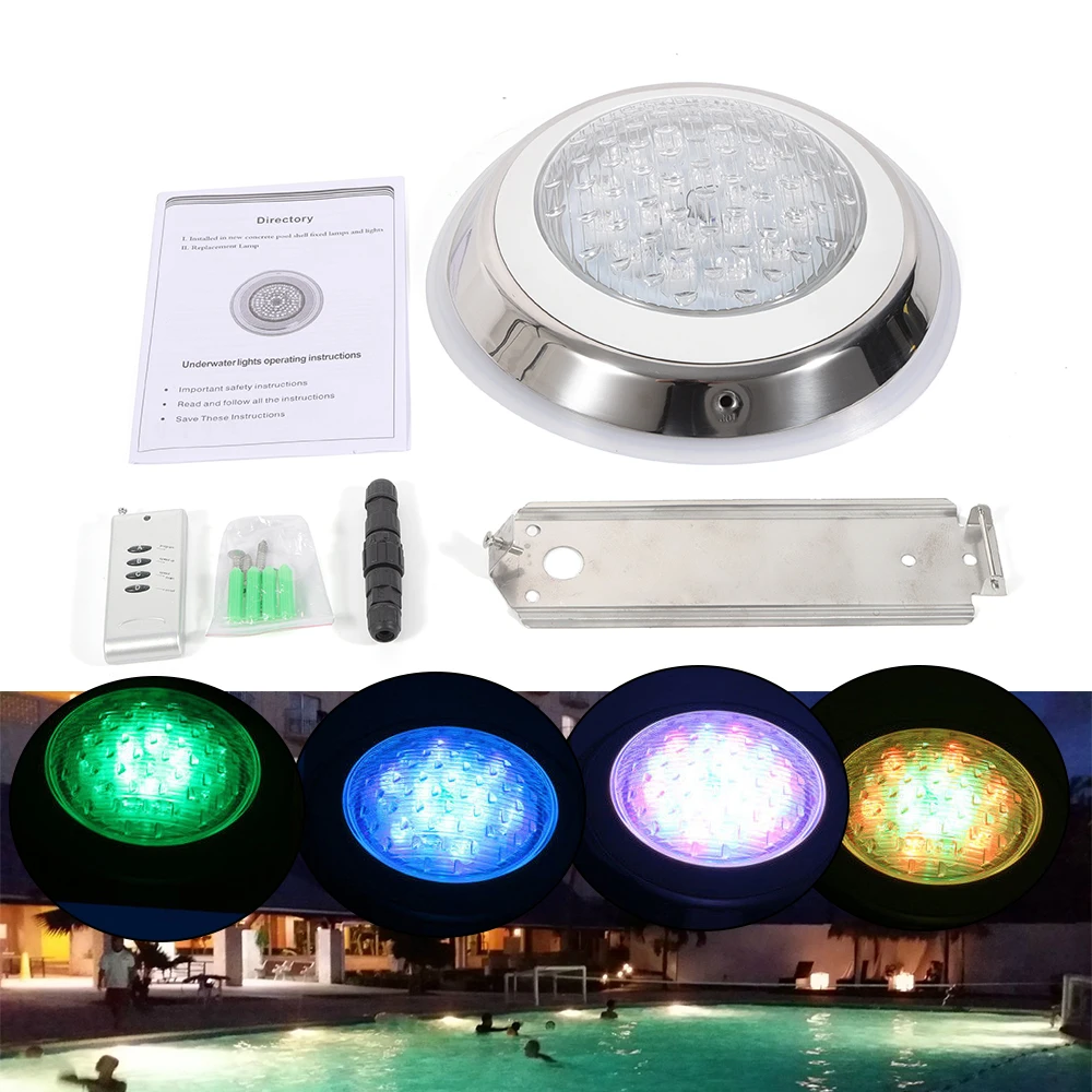 Pool Lights with 7 Colors & 12 Modes, 54W LED, Stainless Steel & PC, IP68 Waterproof, Remote Control for Safe Pool Lighting