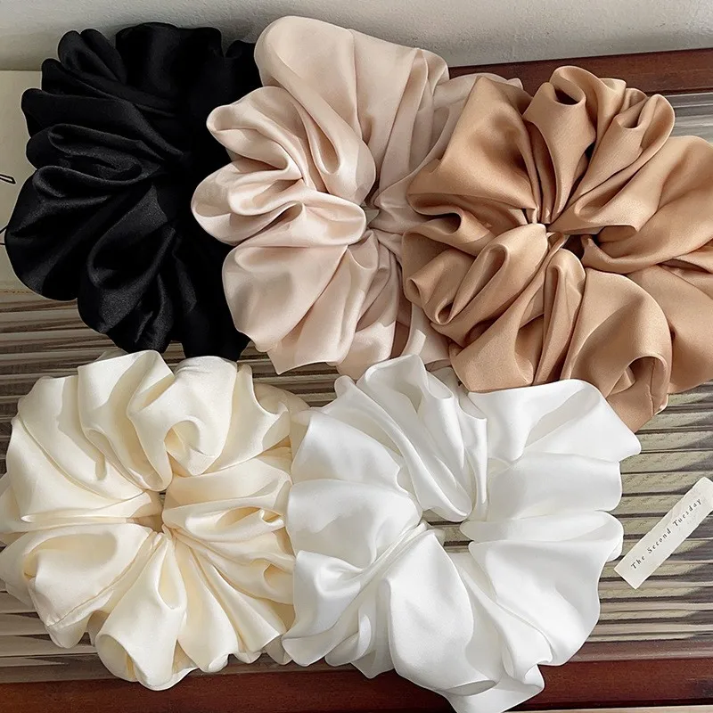 

Oversize Satin Scrunchies Elatic Hair Bands Women Girls Simple Ponytail Holder Hair Ties Big Silk Headbands air Accessories New