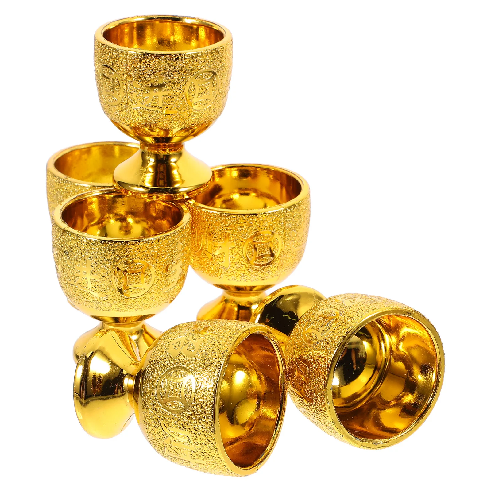 6 Pcs Golden Round Cups for Buddha Altar 30ml High Footed Spirits Cups Anti Aging Non Fading Decorative