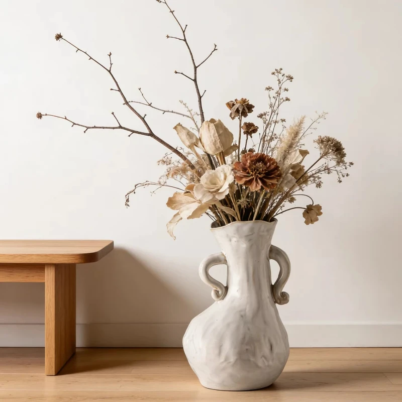 

Белая керамическая ваза с двумя ручками, абстрактная форма, нестандартный цветочный горшок, керамические изделия ручной работы, аксессуары для цветов, декор для дома