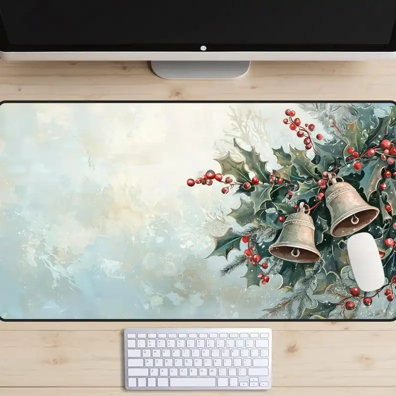 

Christmas Bells and Frost Placemats,silver Bell Placemats, Holly Mouse Pads,festive Celebration Laptop Pads,seasonal Decorations