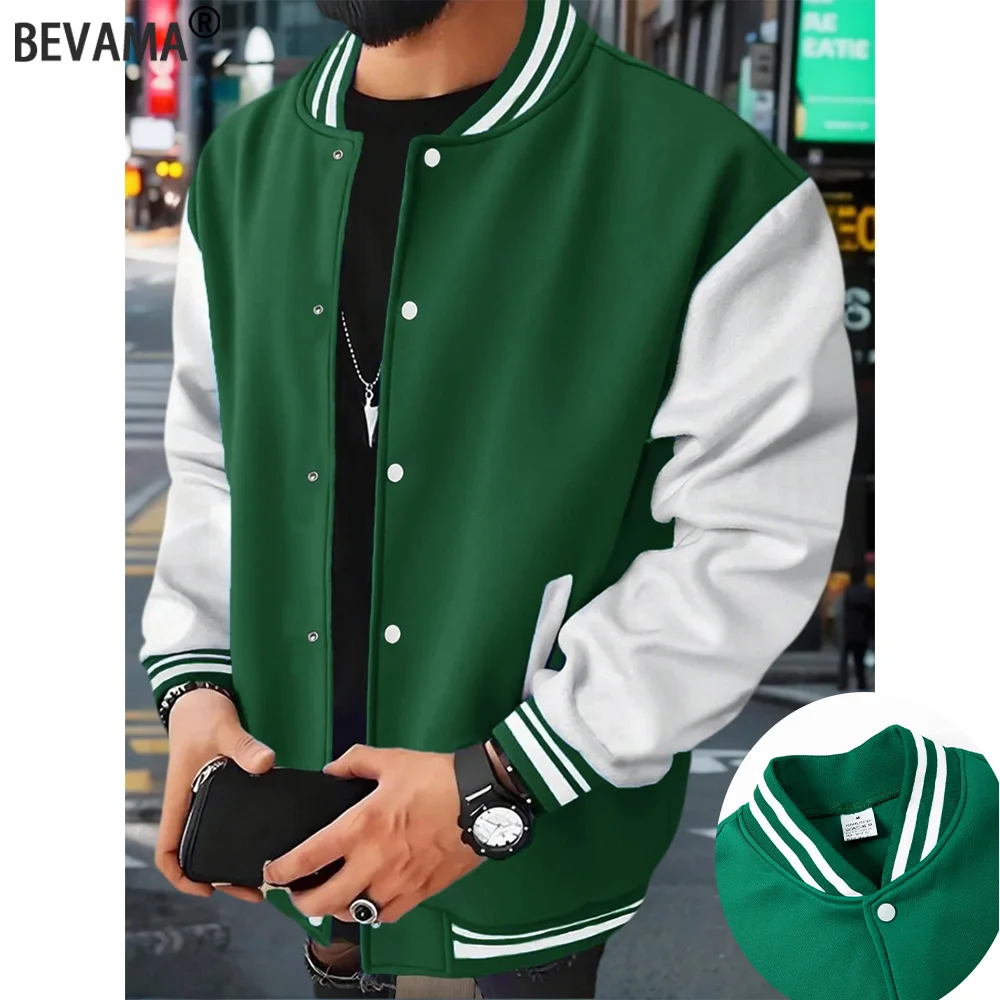 

Classic Men's Color Splicing Jacket Daily Casual Oversize Clothes Warm Fleece Street Coat Loose Harajuku Soft Baseball Coat