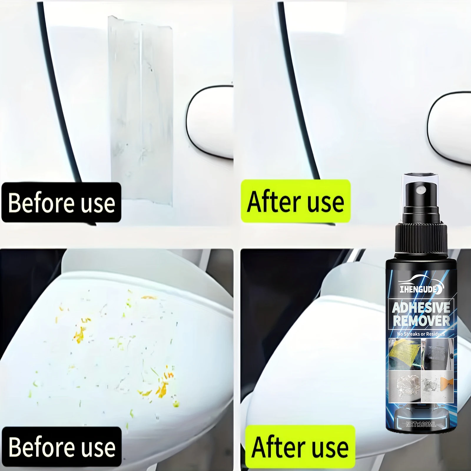 Fast-Acting Adhesive Remover Spray - Leaves No Residue, Removes Glue, Stickers, and Sticky Residue from Cars, Furniture, and Appliances - Suitable for a Variety of Surfaces, Easy to Use, No Damage, Furniture Sticker Remover, Round Bottle Design, Durable Angled Nozzle